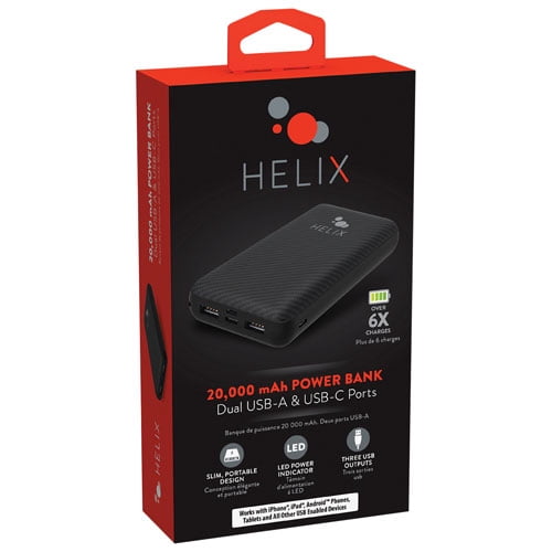 Helix TurboV+ 20000mAh Power Bank - Black | Portable USB-C Fast Charging Battery Pack for Smartphones, Tablets & USB Devices