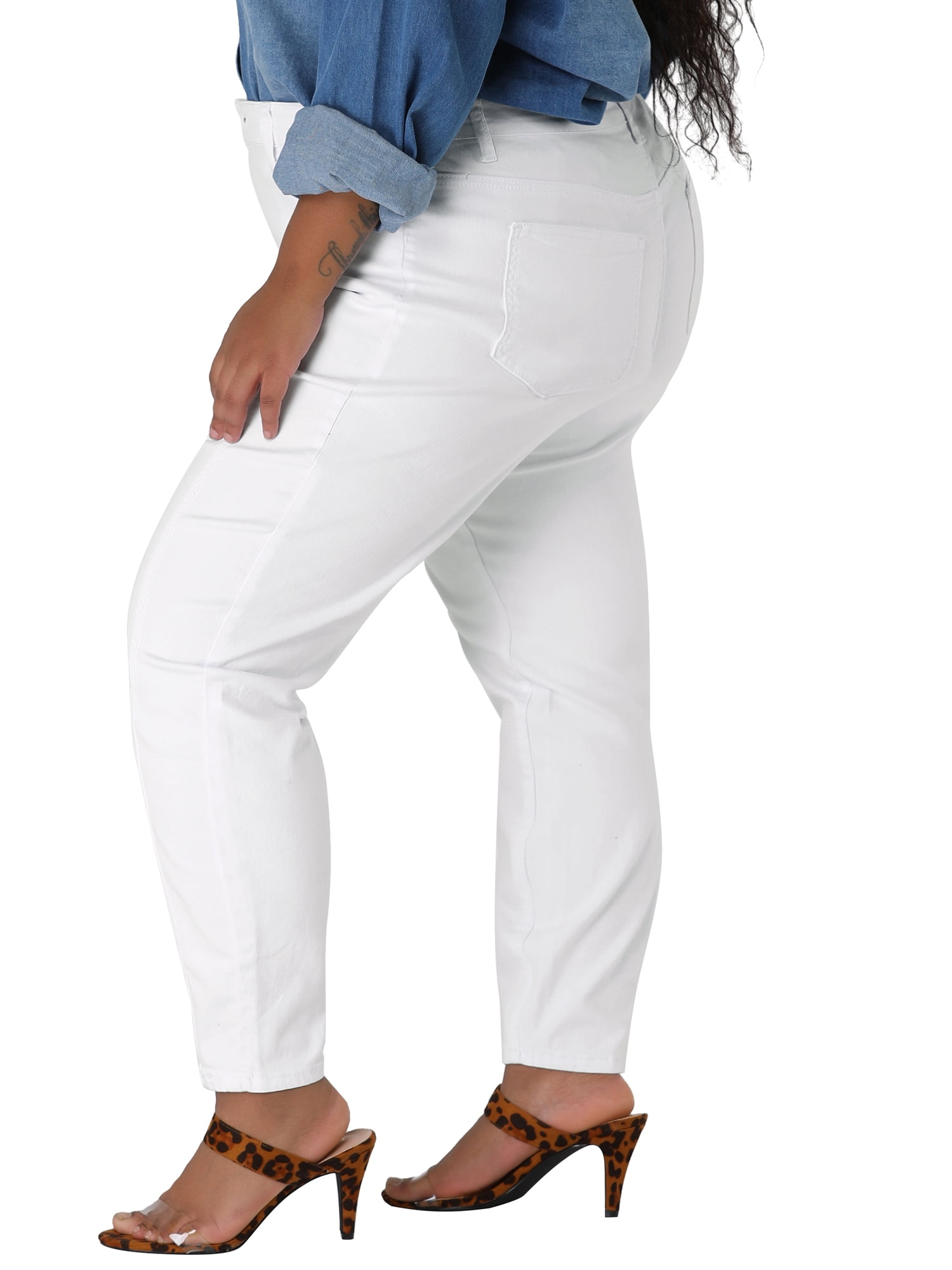 DARING DIVA Women's Plus Size Washed Stretchy High Rise Jeans 5X White