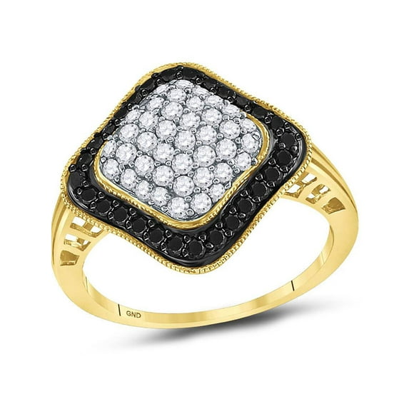 10kt Yellow Gold Womens Round Black Color Enhanced Diamond Cluster Ring 1.00 Cttw
