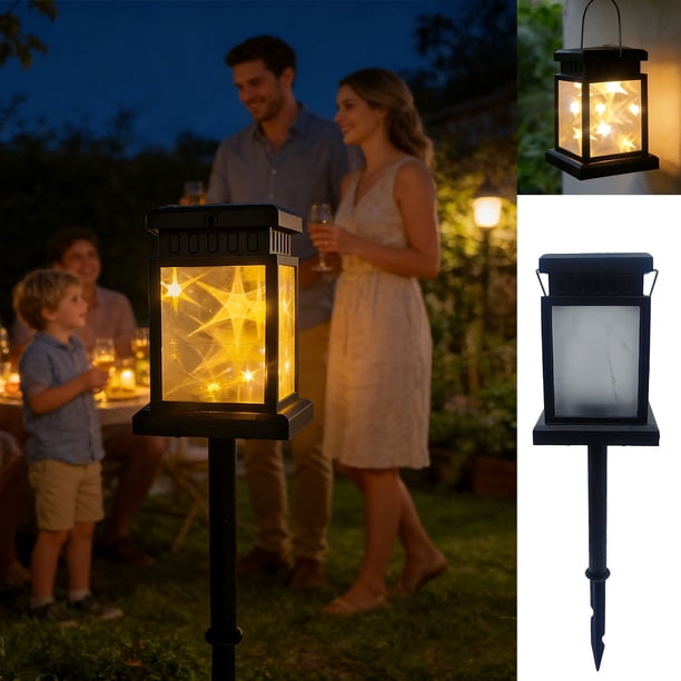 1Pcs Solar Garden Stake Light con estrellas LED blancas y cálidas Diseño impermeable para caminos exteriores en patios y ambiente festivo 4" JASKFLY