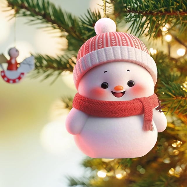 Adorno de espejo de coche de muñeco de nieve de Navidad - Colgante plano acrílico 2D para decoración del retrovisor, accesorio navideño para automóviles