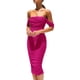 thumbnail image 1 of Vestido PRETTYGARDEN Ajustado con Fruncidos y Hombros Descubiertos en Rojo Rosado Talla L, 1 of 7