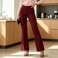 thumbnail image 6 of Qgtaibl High Waisted Flare Work Pants for Women Double Button Slim Fit Dress Trousers with Pockets Solid Color Business Casual Pants Wine XL, 6 of 6