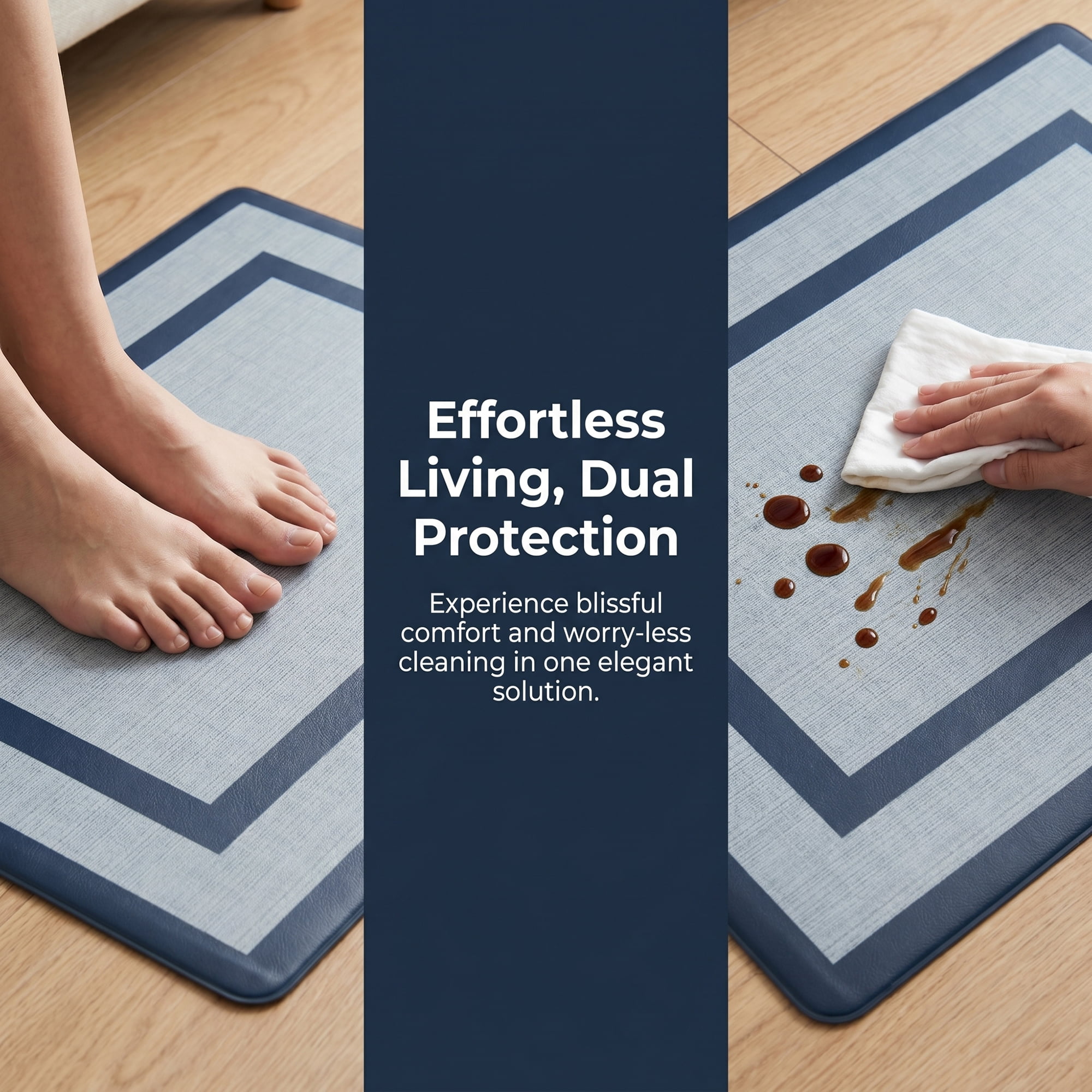 Unique Bargains Geometric Anti Waterproof Oil Resistant Non Slip Floor Rug Blue 30" x 18"