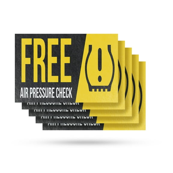 Free Air Pressure Check Vinyl Decal 5 Pack of 12 Inch x 16 Inch Weatherproof Heavy-Duty Adhesive Backing | Auto Services, Tire Maintenance, Customer Ready | Made in USA