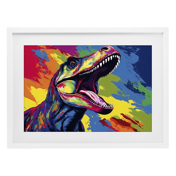 Stupell Industries Contemporary Brightly Colored Dinosaur White Framed Print Under Glass, 23 x 17, by Creative Studio