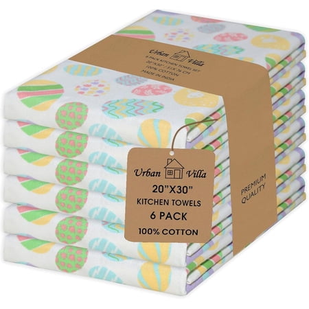 JJEAN-Kitchen Towels Set of 6 Dish Towels for Kitchen 100% Cotton Easter Print Kitchen Towels Mitered Corners Oversized 20X30 Inches Kitchen Towels Highly Absorbent Kitchen Hand Tea Towels