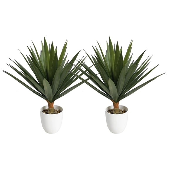 2-Pack Artificial Yucca Potted Plants, Faux Agave Succulent Plants for Home Office Living Room Decor, Low Maintenance Fake Plants in White Pots