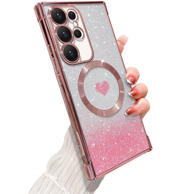 Zonrw Para Samsung Galaxy S22 Ultra Funda Magnética Para Mujer Niña Suave Chapado De Lujo Bling Degradado Brillo Lindo Corazón Funda Compatible Con Magsafe Clear Funda Protectora A Prueba De Golpes 6.