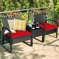 thumbnail image 7 of DORTALA 3 Pieces Patio Furniture Set, Outdoor Rattan Conversation Set with Cushions & Coffee Table, Wicker Furniture Set for Garden Balcony Backyard Poolside, Red, 7 of 7