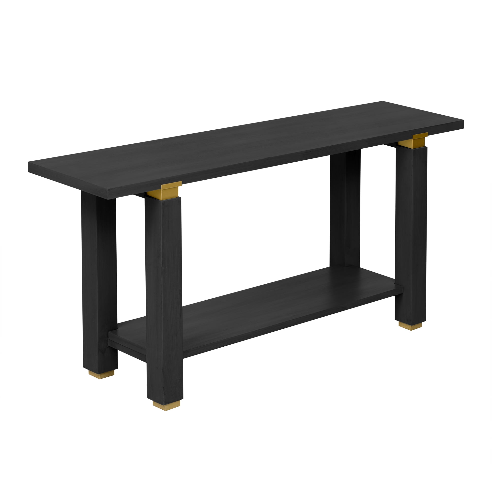 Euroco 63" Long Console Table, Solid Wood Narrow Sofa Table Behind Couch with Open Shelf,Modern Entryway Table for Hallway Living Room,Black