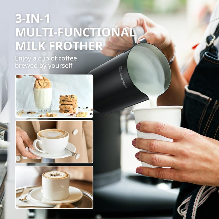 Milk Frother, 4-in-1 Electric Milk Steamer, 8.12oz/240ml Milk Warmer for  Coffee,Latte,Cappuccino, Macchiato,Hot Chocolate,Black 