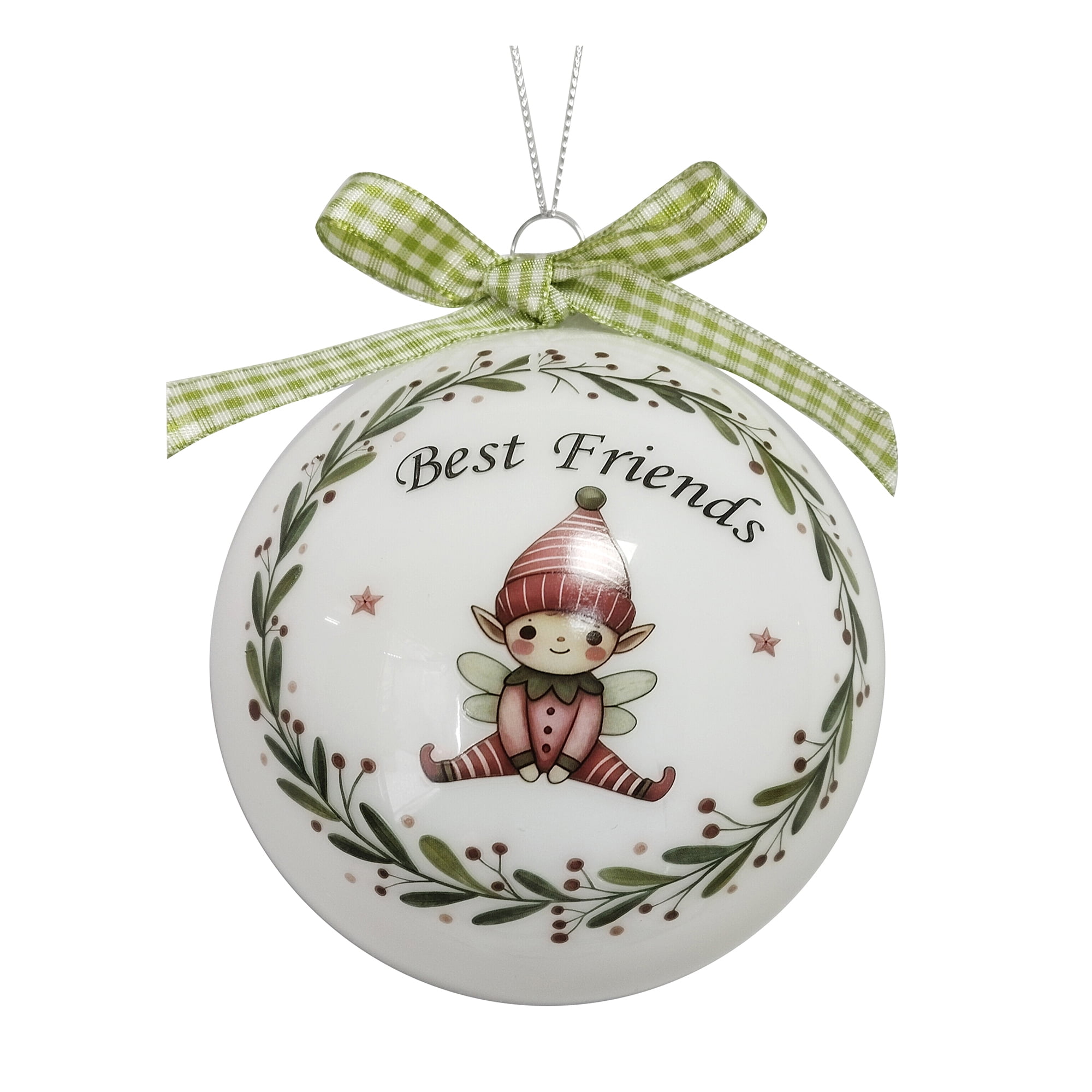Holiday Time 100m Plaid Friend Glass Ornament, HOLIDAY TIME DIA 100MM PLAID FRIEND GLASS ORNAMENT