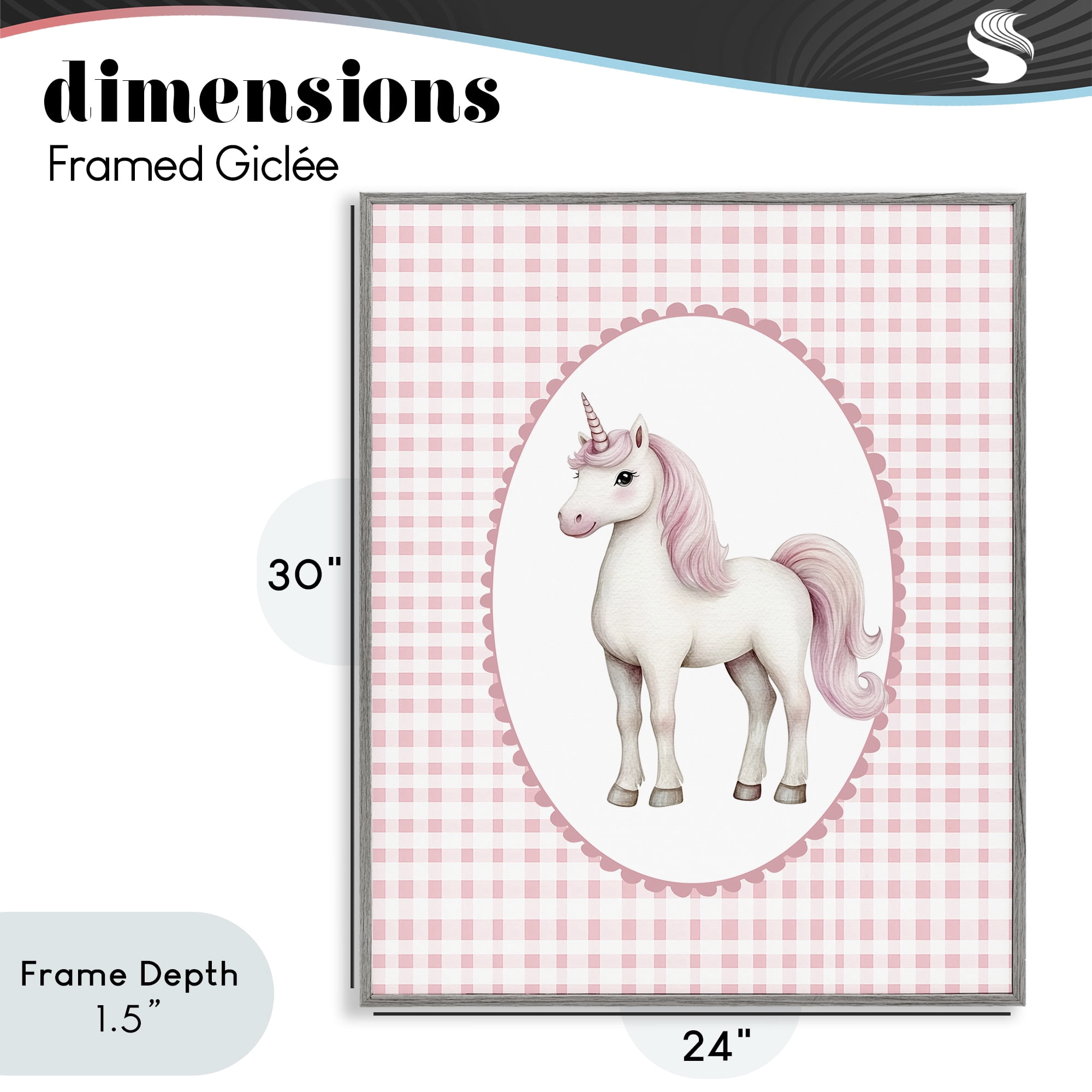 Stupell Industries Pink Gingham Unicorn Gray Framed Giclee Art, design by Christine Simpson Art