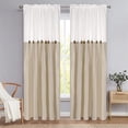 thumbnail image 3 of Alishomtll Linen Curtains Farmhouse Boho Button Light Filtering Window Drapes For Living Room Bedroom,Rod Pocket,84"L x 52"W, 2 Panel,Linen White, 3 of 10