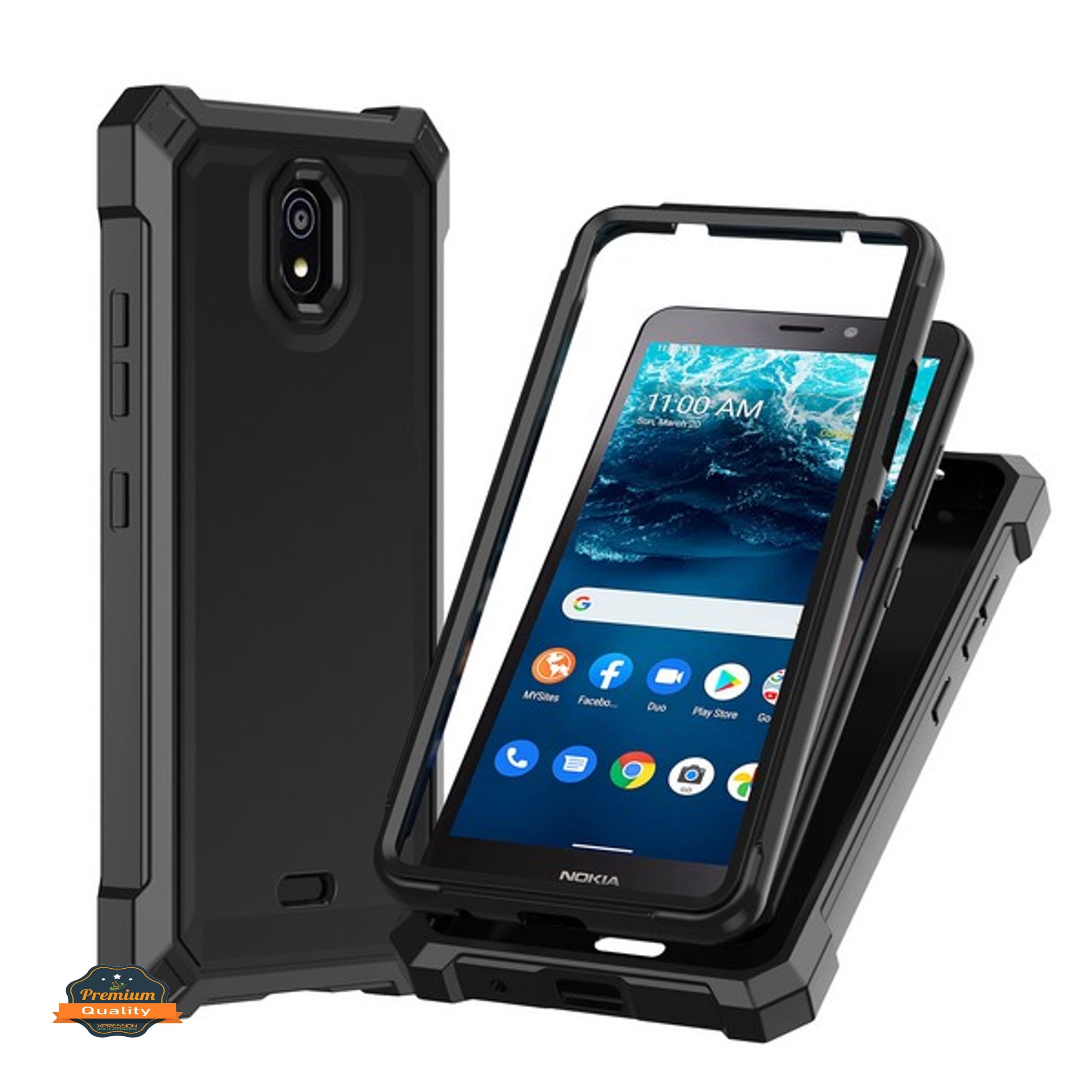 For TCL 50 LE Full-Body Dual Layer Hybrid Case Slim, Drop-Proof TPU Hard PC, Durable Corner Front Bumper Protector Phone Case Cover by Xpression, Black