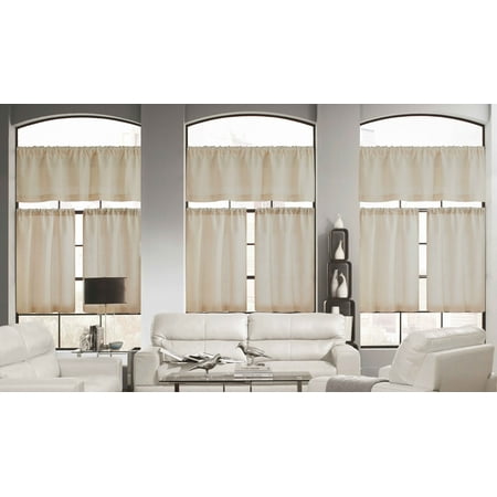 - Wheat Color 3 Piece Window Curtain Set: Linen Blend, Burlap Look, 1 Valance, 2 Tiers