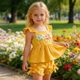 thumbnail image 4 of CAIVO Children Summer Toddler Girls Square Collar Fly Sleeve Floral Vest T Shirt Tops Shorts Outfit Sets Cozy Clothes Sets, 4 of 8