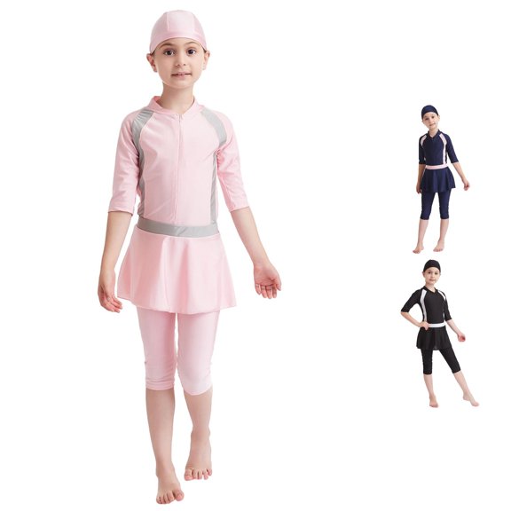 VOUZZA Girls Swim Dress Full Coverage Conservative Long Sleeve Swimwear Modest Bathing Suit for Children