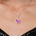 thumbnail image 3 of Gem Stone King 925 Sterling Silver Cushion Pink Created Sapphire and White Moissanite Pendant Necklace for Women (15.75 Cttw, with 18 inch Chain), 3 of 6
