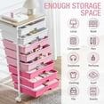 thumbnail image 5 of Rolling Cart with Drawers, Pink Cart with 8 Plastic Drawer Storage and Wooden Tabletop, Craft Storage, Teacher Cart, Storage Cart on Wheels, Rose Pink, 5 of 18