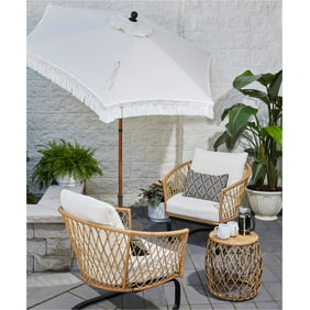 Better Homes & Gardens Ventura 3-Piece White Outdoor Boho Wicker Chat Set, Wicker Frame