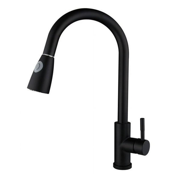 Llave Mezcladora y Grifo de Cocina Triple Función con Manguera Retráctil Haussy Acabado Negro Mate