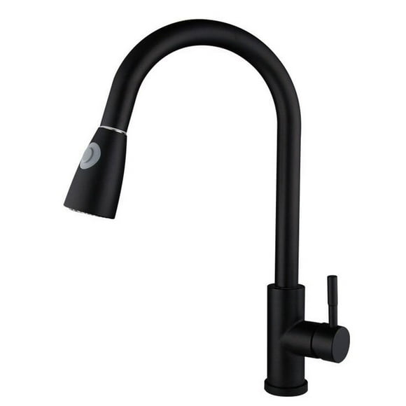 Llave Mezcladora y Grifo de Cocina Triple Función con Manguera Retráctil Haussy Acabado Negro Mate