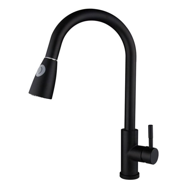 Llave Mezcladora y Grifo de Cocina Triple Función con Manguera Retráctil Haussy Acabado Negro Mate