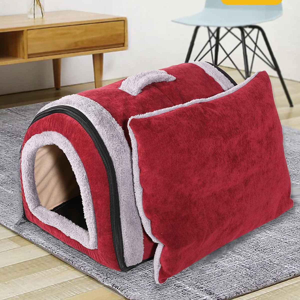 Wuffmeow Funny Pet Cat Toys Portable Cat Pets Play Bed Mat Blanket House Foldable Kitten Tents, Red