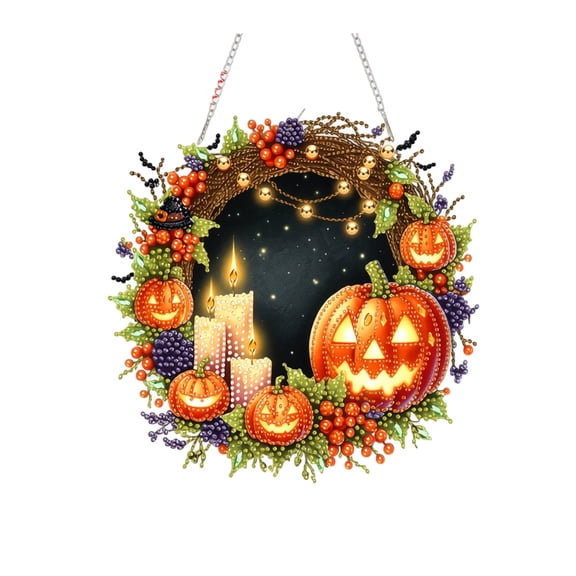 5D Diamond Art Suncatcher Hanging Ornament Kit for Adults Beginners, Halloween Witch Craft Window Art Kit, Pumpkin