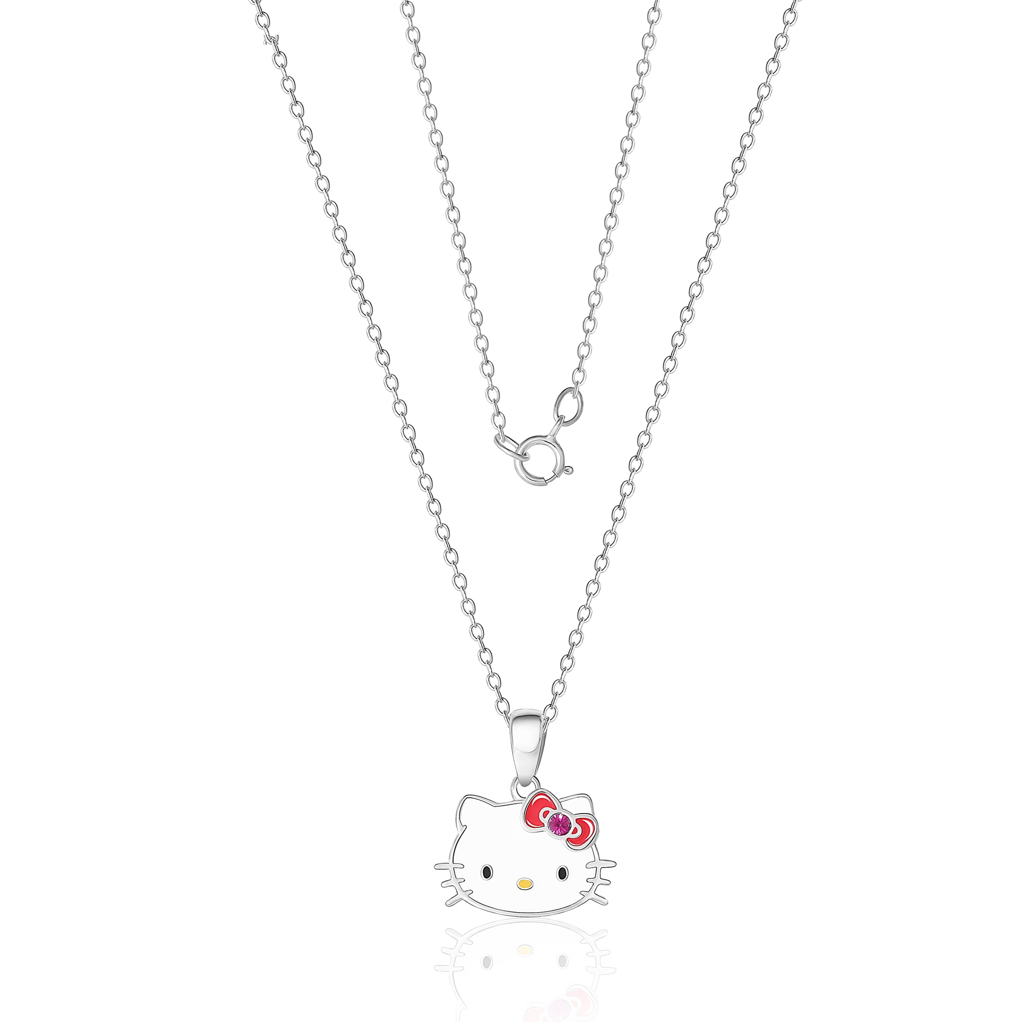 Hello Kitty Sanrio Womens Necklace Official License - Silver Plated Necklace with Enamel and Crystal Pendant C36