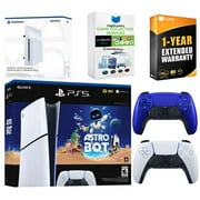 Sony PlayStation 5 Astro Bot Slim Digital Bundle with Disc Drive, Extra Controller, MightySkins Game Collection Services and 1 Year Extended Warranty - Cobalt Blue