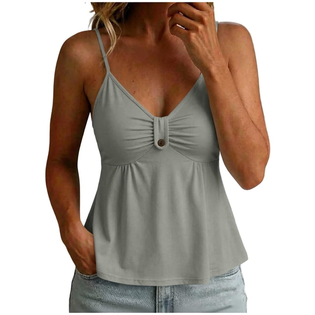 Fewfanhot Tops for Women Trendy Spaghetti Strap Peplum Lace Ruffle Hem Summer Cami Tank Top