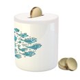 thumbnail image 3 of Fish Piggy Bank, Fish Sketching in Round Frame with Romantic Indie Style Floral Pattern, Ceramic Coin Bank Money Box for Cash Saving, 3.6" X 3.2", Blue and White, by Ambesonne, 3 of 4