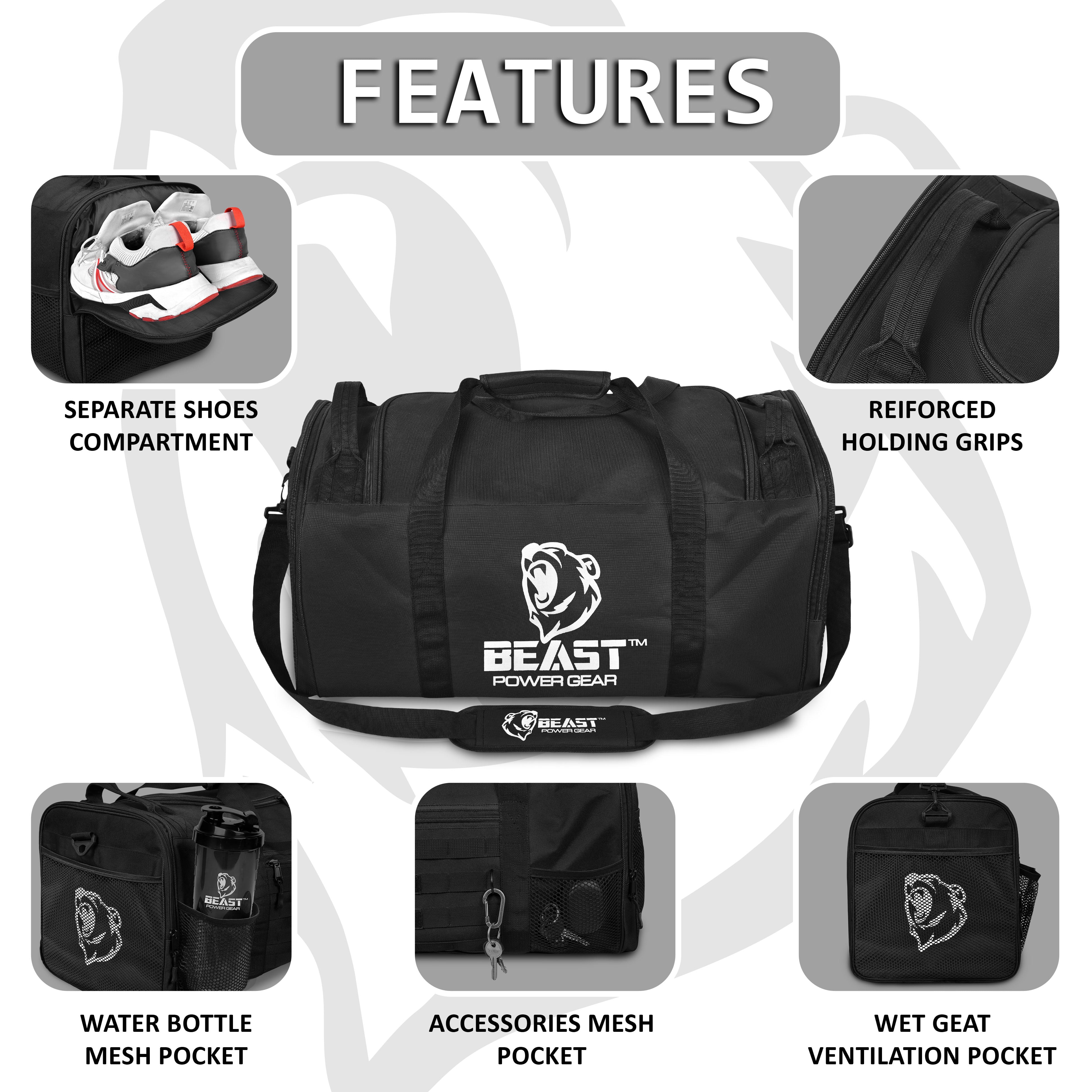 Beastpowergear Gym Duffle Bag- Workout, Boxing, MMA, Sports Bag with Shoes Compartment and Adjustable Shoulder Strap for Men and Women.