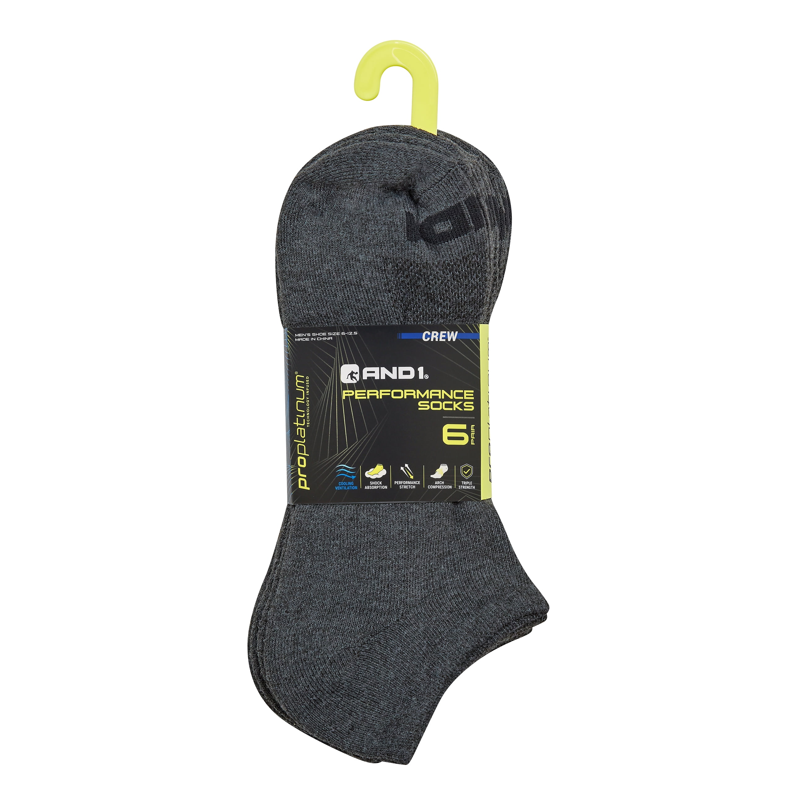 AND1 Men's Socks, Performance Cushion Low Cut Socks, 6-Pack
