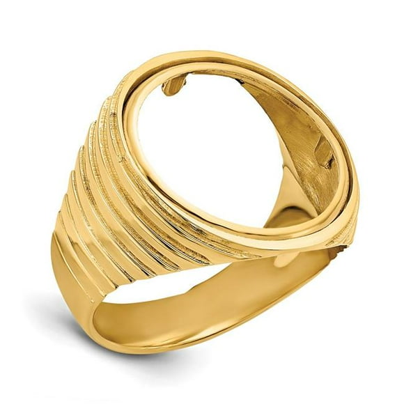 Quality Gold CR12-10AE 14K Yellow Gold Polished Mens Ribbed Edge 16.5 mm Coin Bezel Ring Unassembled - Size 10