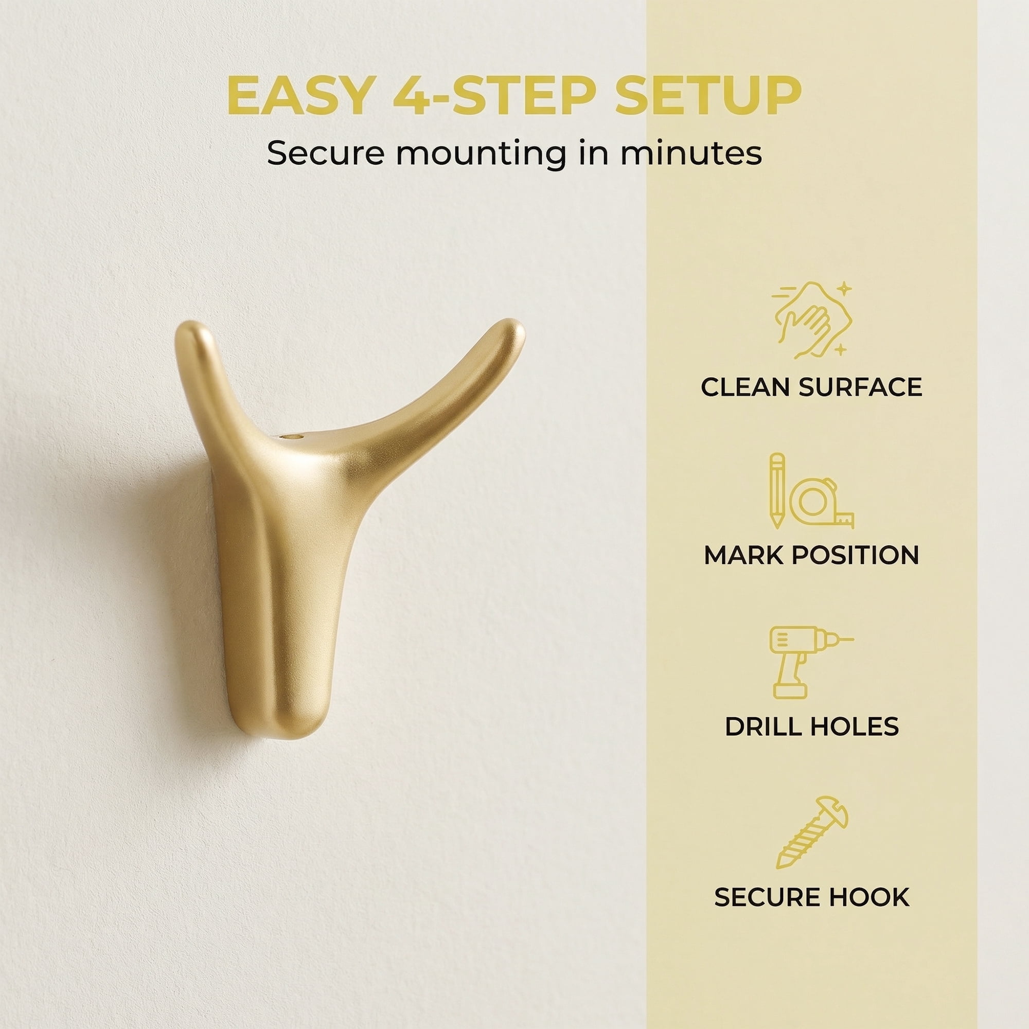 Unique Bargains Coat Rack Wall Mount Zinc Coat 2 Hooks Rack Single Hook for Entryway Gold