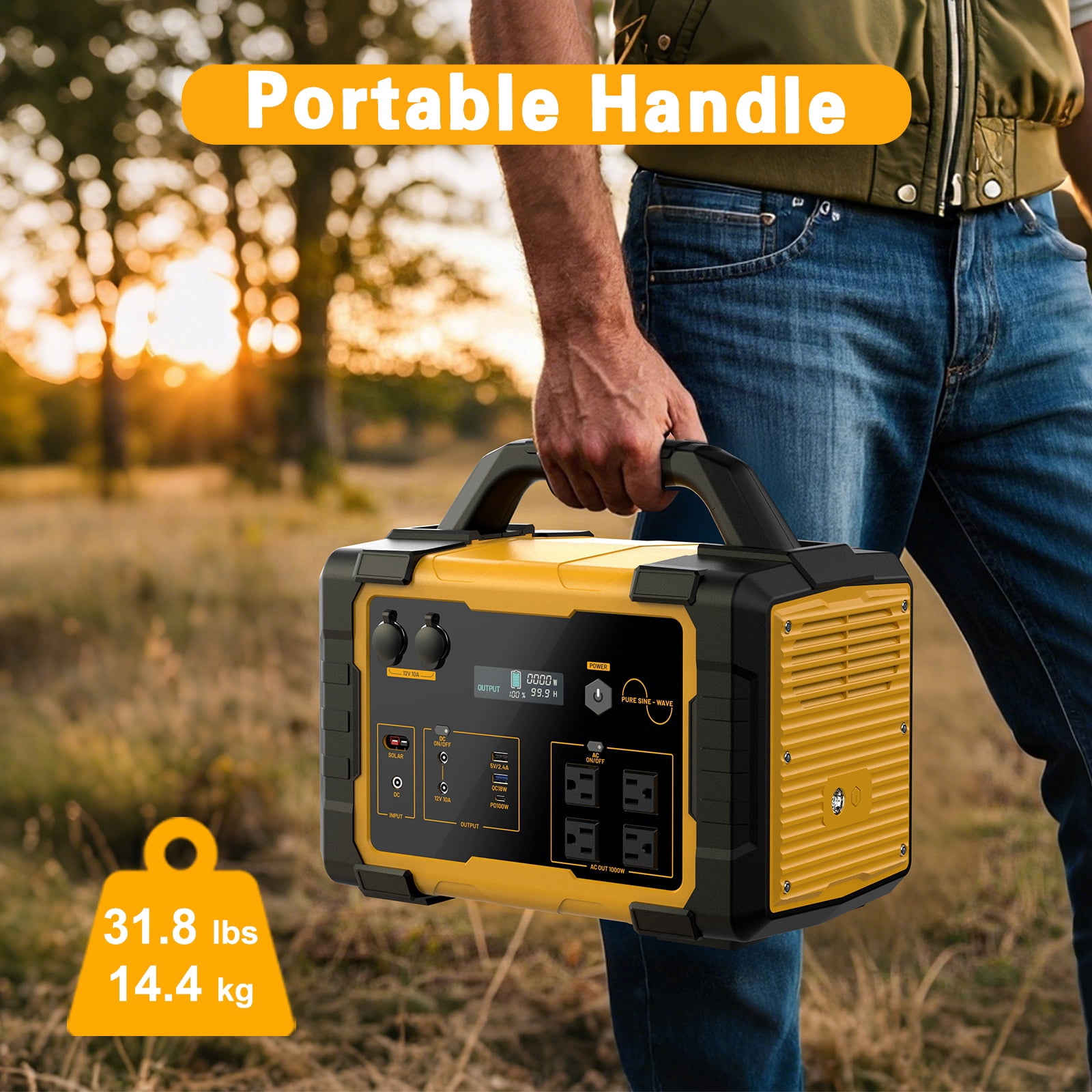 Seizeen 1000W Portable Power Station with 200W Foldable Solar Panel, 1024Wh Lithium Battery, 120V/60HZ AC Outlet, Solar Rechargeable for Home, RV, Camping & Emergencies Use