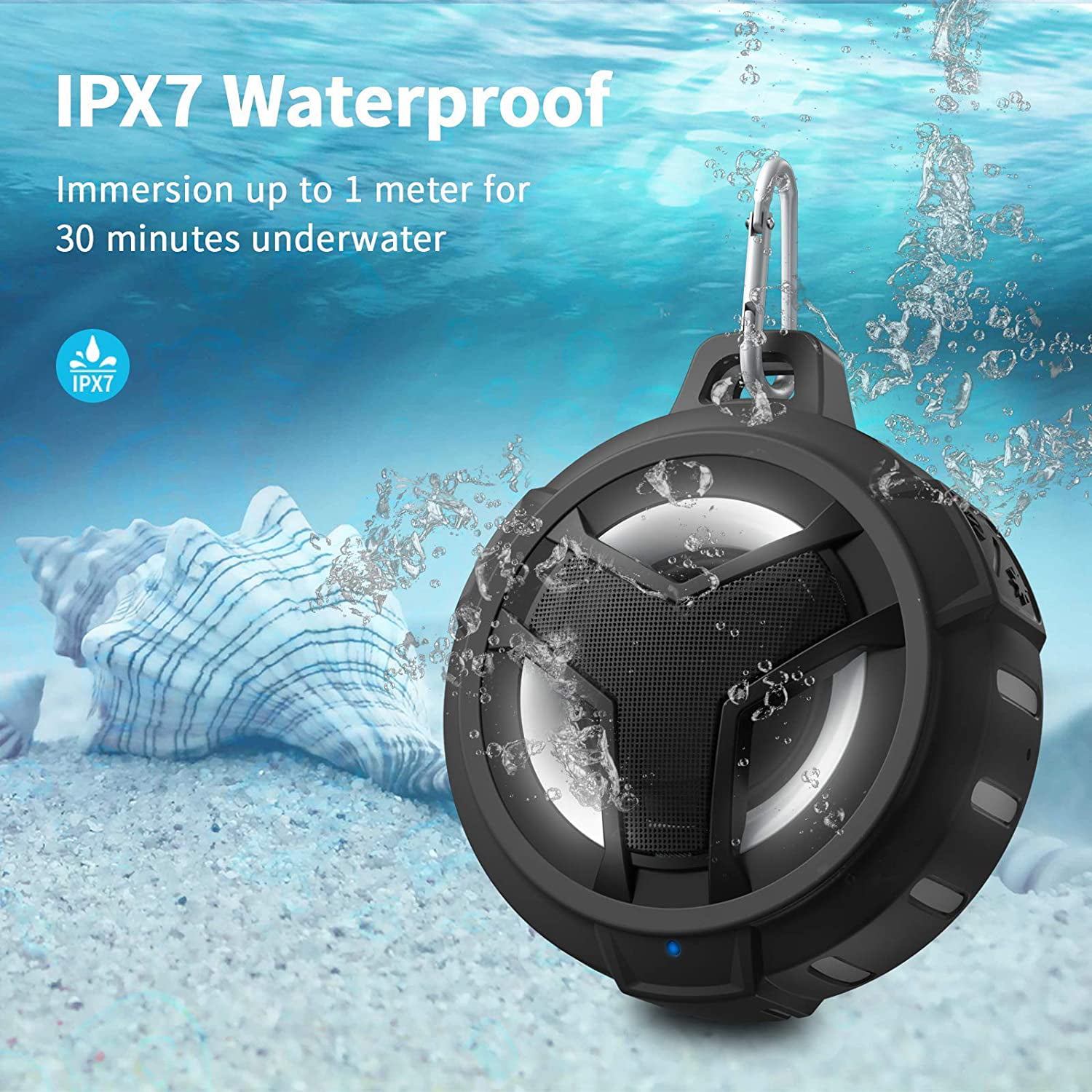 IP67 Waterproof Outdoor Speaker Wireless with LED Light Beach Pool Bike -Black TWS Waterproof Portable Bluetooth Speakers Floating Hands-Free for Shower EBODA Bluetooth Shower Speaker 2000mAh