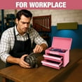 thumbnail image 3 of WORKPRO Mini Tool Box with 2 Drawers and Top Storage, Upgraded Version with Ball Bearing Slides, Small Metal Tool Chest with PVC Liners and PP Feet Pads, Pink, 3 of 8