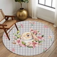 thumbnail image 2 of Round Area Rug 7 Ft, Spring Easter Bunny Washable Non-Slip Circle Carpet for Living Room/Bedroom, Grey Buffalo Plaid Pink Tulips Low-Profile Large Runner Mat Collection Rugs for Indoor, 2 of 8