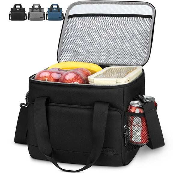 Insulated Lunch Bag for Men and Women Leakproof Lunch Box, Freezable Lunch Organizer Reusable, Black 15L