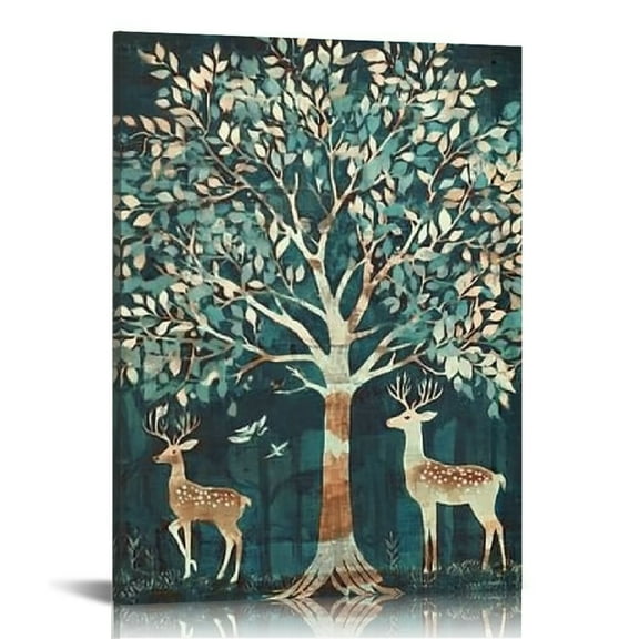 FCXZI Deer Tree Bird Canvas Wall Art Home Decor for Living Room 12x16in