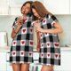 thumbnail image 4 of Easygdp Heart Black Buffalo Plaid Gingham Camisón de manga corta para mujer, informal, estampado, 4 of 6