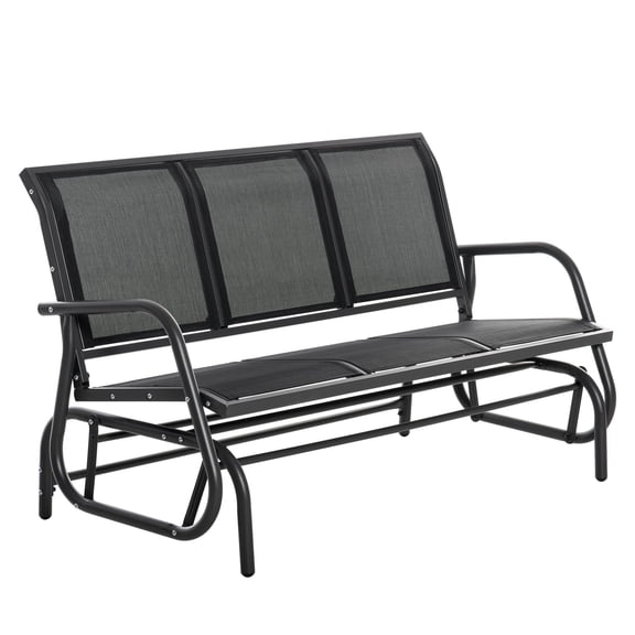 3-Seat Outdoor Patio Glider Swing Bench, Porch Swing with Breathable Mesh & Metal Frame, Black