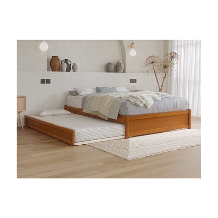 Full Panel Bed w/ Twin Trundle - Light Toffee - 78" x 78" - 800lb Capacity - Easy Glide
