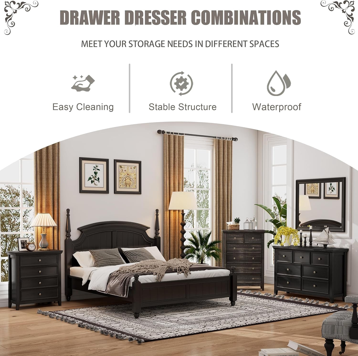 BOSHIRO 4-Drawer Modern Dresser for Bedroom, Tall Storage Chest Organizer with Sleek Black Finish