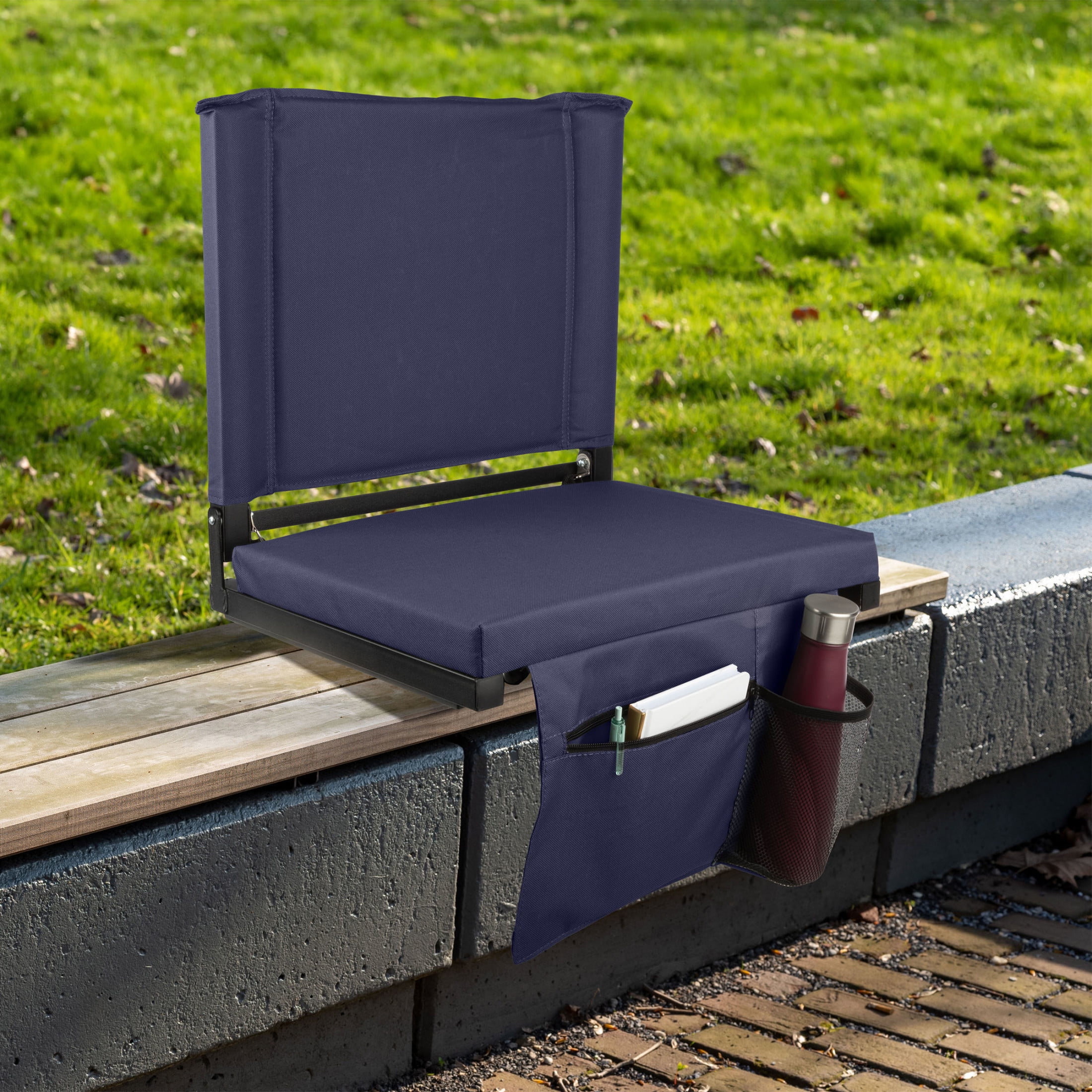 Home-Complete Bleacher Seat - Stadium Seat Cushion with Back Support, Navy